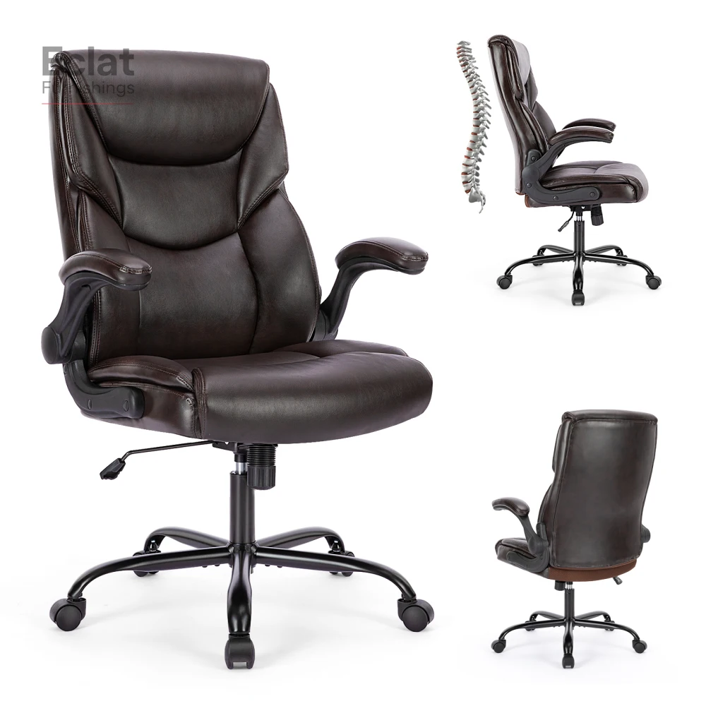 

Sweetcrispy Executive Office PU Leather Desk Chair High Back Flip-Up Armrest Adjustable Ergonomic Home Office Chair