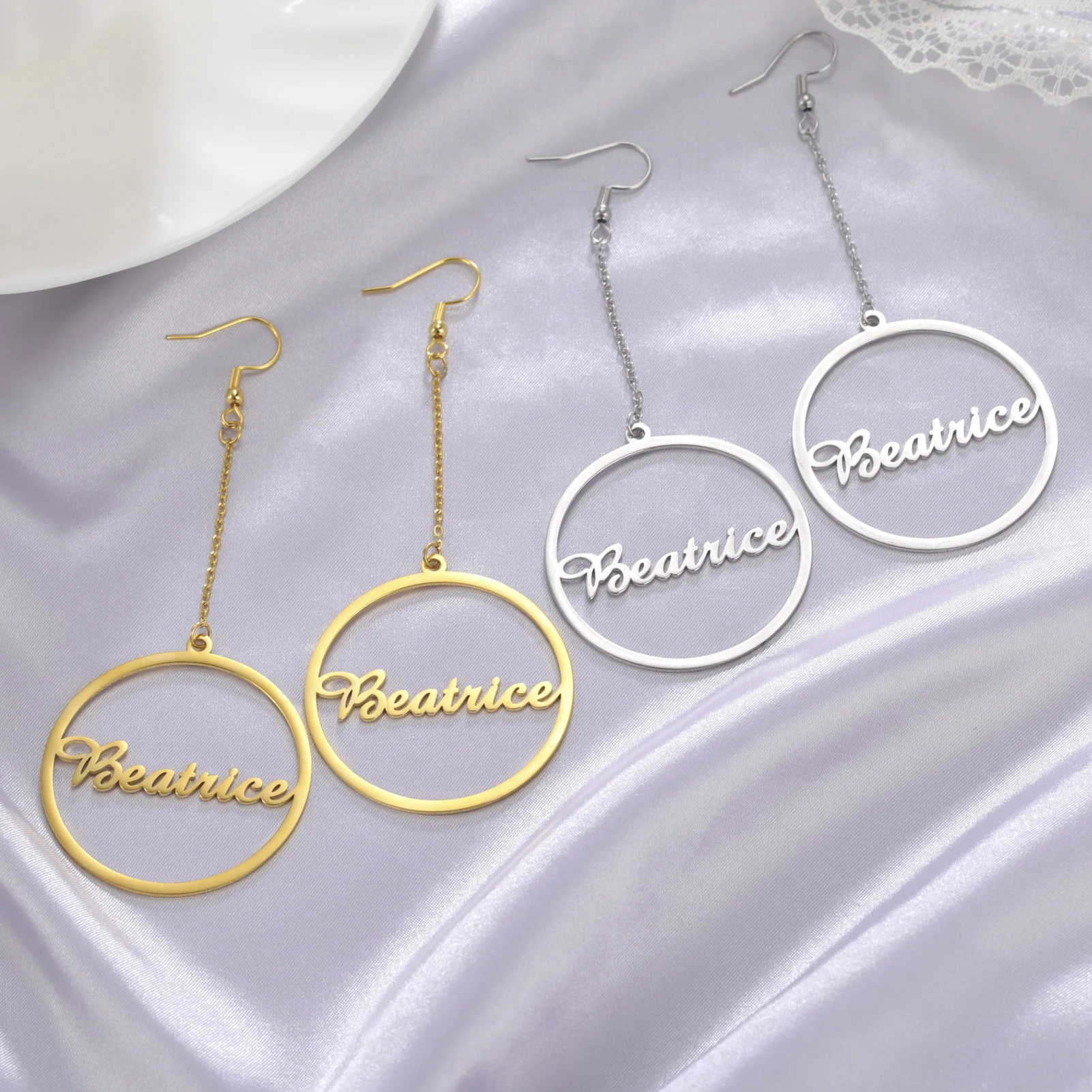 Sipuris Stainless Steel Long Chain Big Hoop Personalized Custom Name Earrings for Women Fashion Jewelry Accessories Gift 2022