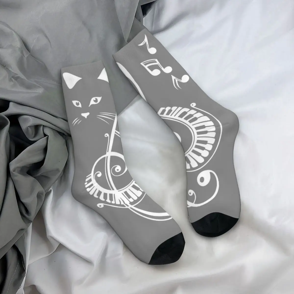 Cats And Piano Socks Funny Stockings Autumn Anti Bacterial Men Socks High Quality Design Climbing Socks