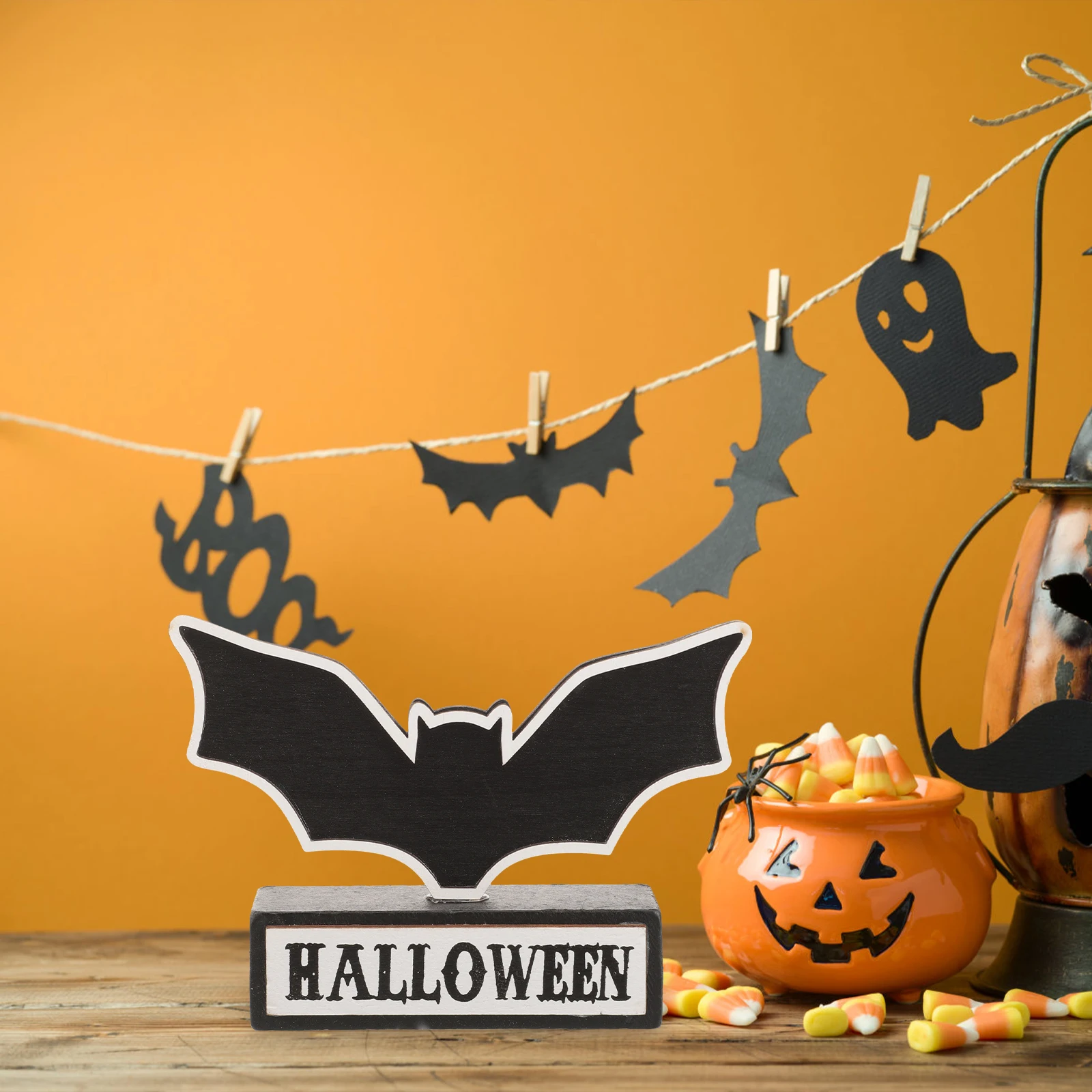 

Halloween Wooden Signs Bat Decorations For Party Tabletop Rustic Wood Adornments Fall Tiered Tray Decors Halloween Kitchen
