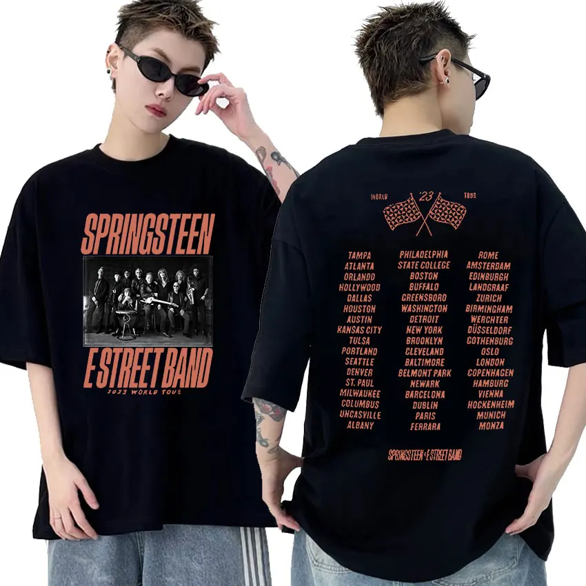 90s Retro Bruce Springsteen and E Street 2024 Tour T-Shirt Man's Hip Hop Gothic Clothing T-shirts 100% Cotton Oversized T Shirt