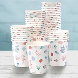 8 Oz 10Pcs Mermaid Paper Cup for Girls Birthday Ocean Themed Birthday Party Under The Sea Marine Animal Disposable Paper Cups