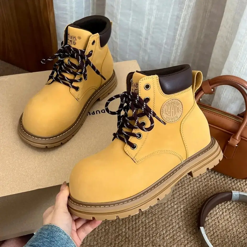 

Кожаные ботинки с толстой подошвой и широким носком, желтые, повседневные, в британском стиле, короткие, модные мужские ботинки