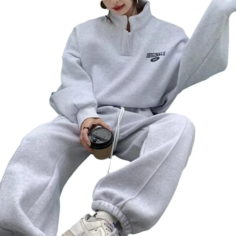 طقم سترة وسراويل لخريف وشتاء 2025 نمط جديد مع قمة صوف عصرية وغير رسمية طقم رياضي للجري مكون من قطعتين