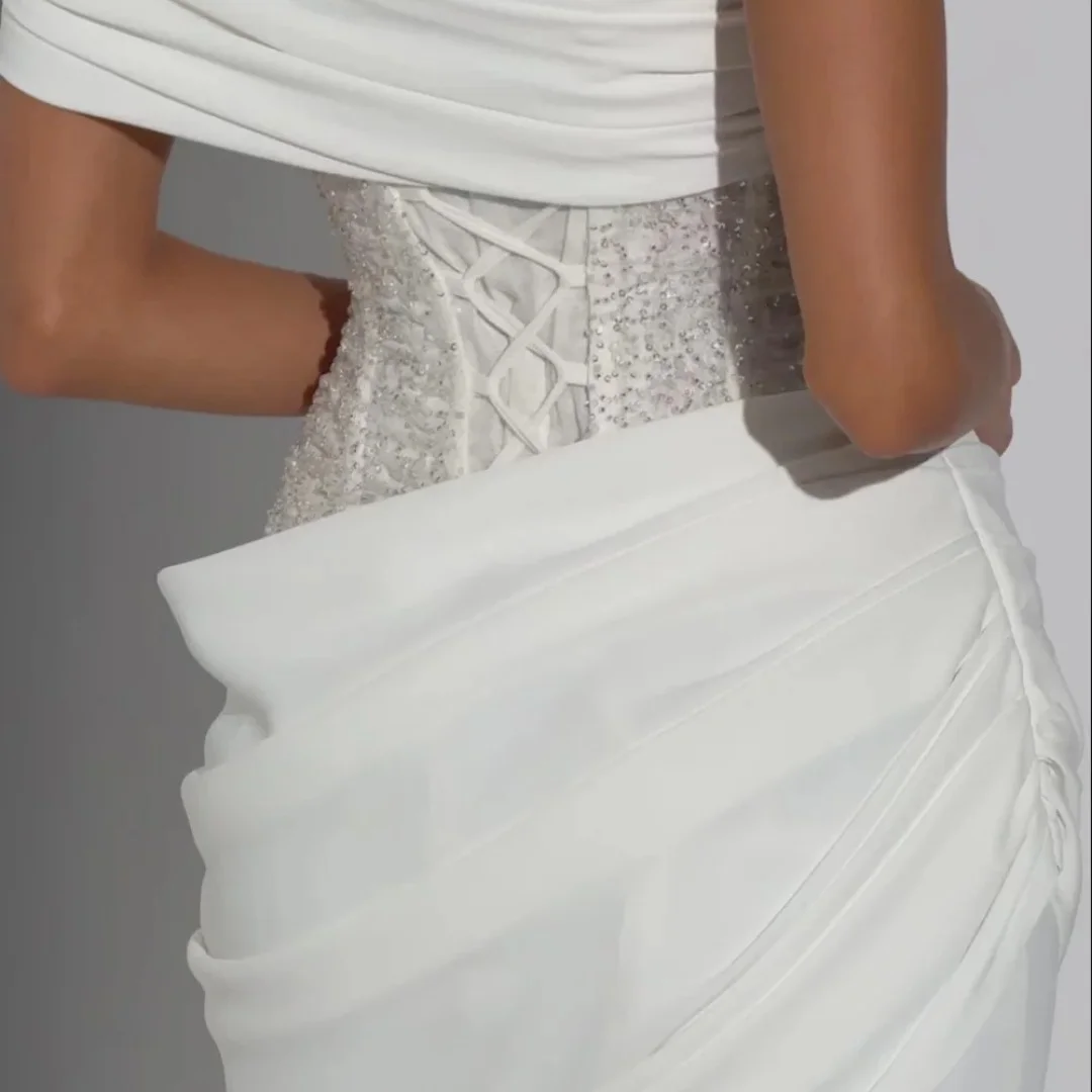 Bella Customized White One Shoulder Sequin Waist robes de soirée Mermaid Train Gown Elegant Party Dresses Stylish Prom Dress image 2