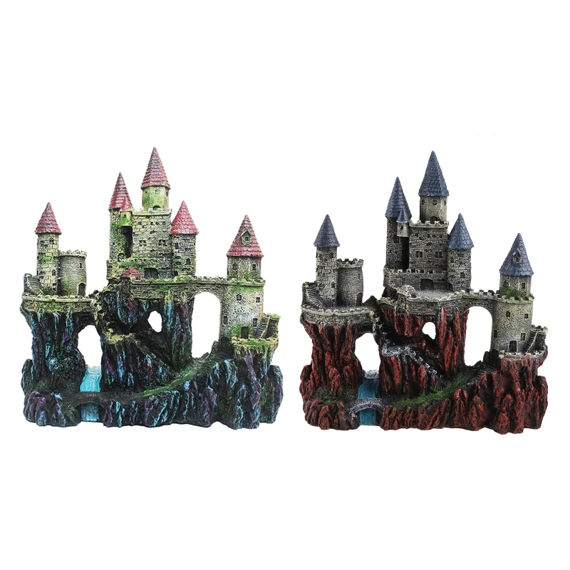 

N7MD Castle Aquarium Decoration Hand Painted with Realistic Details 9.8 Inches High Fish for Tank Ornaments Small Fish Shelte