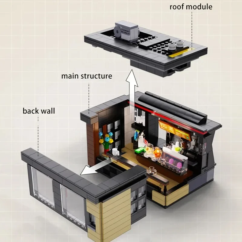 Blocos de Construção Modulares Expert Criativo, Coffee Shop Cafe House, Modelo MOC C66005, 768pcs, Brick Puzzle, Brinquedos para Presente