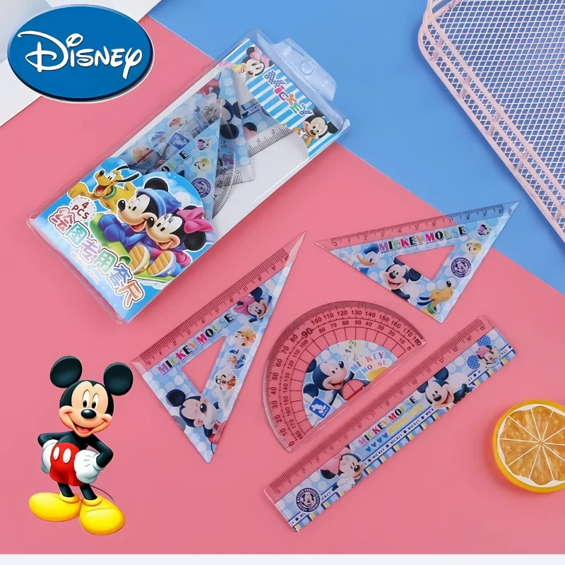 Disney Four-piece Ruler Set Student Learning Stationery Cartoon Anime Stitch Mickey Protractor Triangular Rulers School Supplies