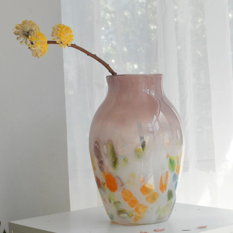 Super beautiful gentle vintage-style colored gradient speckled glass vase French high-end living room dining table decoration