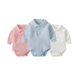 Baby Polo Collar Bodysuit 100% Cotton Long Sleeve Solid Color Onesie Spring Autumn Infant Toddler Romper Newborn Clothing 0-24M