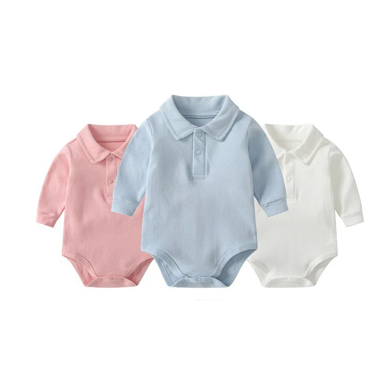 Baby Polo Collar Bodysuit 100% Cotton Long Sleeve Solid Color Onesie Spring Autumn Infant Toddler Romper Newborn Clothing 0-24M