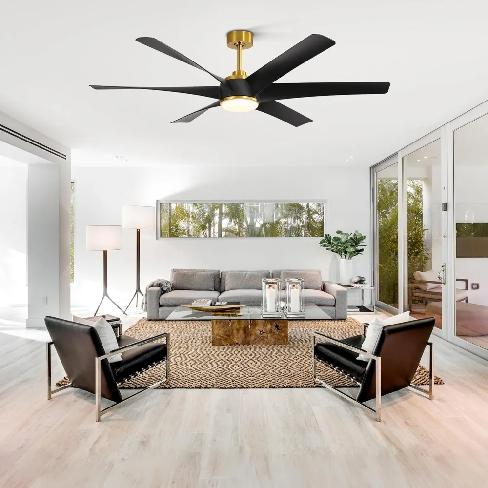 مراوح سقف مع أضواء وجهاز تحكم عن بعد، مروحة سقف باللونين الأسود والذهبي مقاس 65 بوصة مع 6 شفرات، محرك تيار مستمر قابل للعكس، 3 ألوان لدرجة حرارة، #5