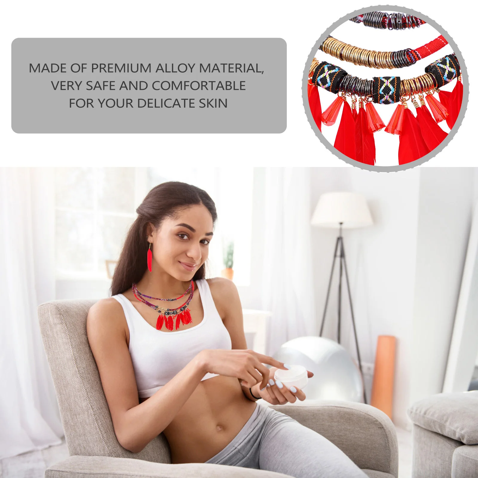 1 Set 1 Set Schmuckset mit Fransen, mehrschichtige Legierung, Halskette, Ohrringe, Retro-Fantasie-Halsband, zartes Geschenk für Frauen