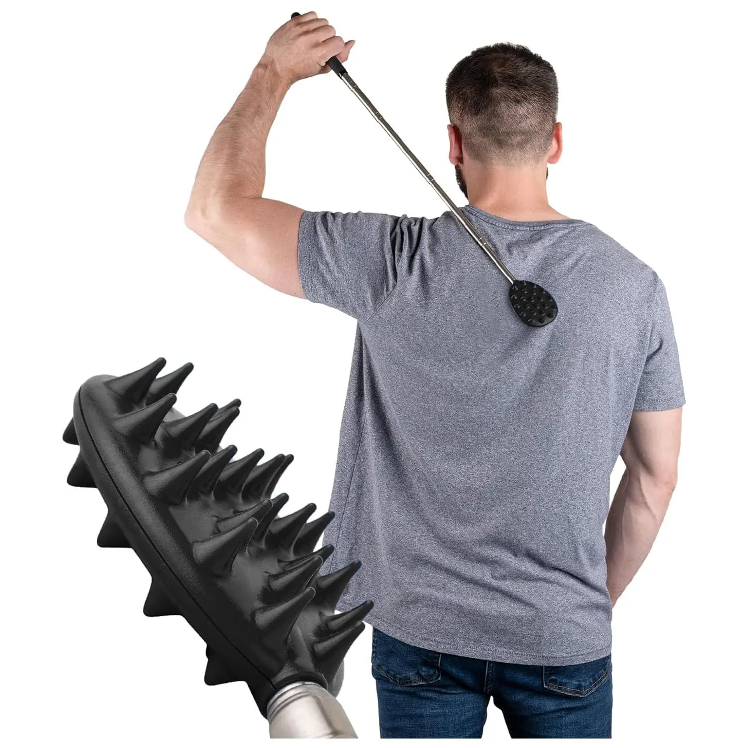 Rascador de espalda de cactus extensible con púas de 1/4 y 1/2 pulgadas, palo retráctil para picazón de una sola mano para hombres y mujeres, PVC duradero