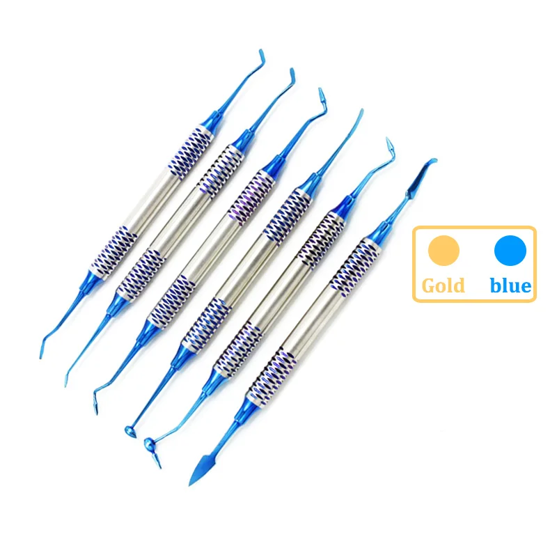 

6Pcs Dental Composite Resin Filling Spatula Titanium plated Head Resin Filler Set thick handle Restoration set Dental Instrument