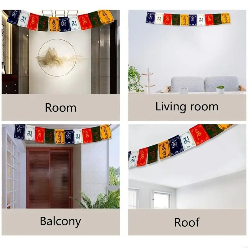 علم صغير ملون لحصان الرياح 5 ألوان علم حفل البوذية التقليدي للخارجية أعلام تزيين لشجرة جبلية علوية #4