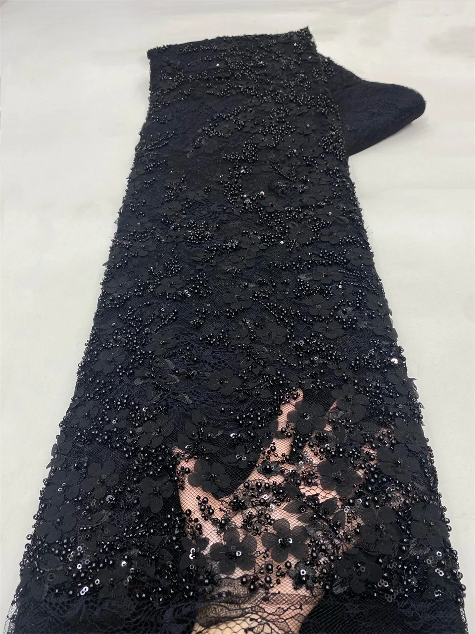 

2025 High Quality African Lace Fabric Nigeria Beaded Lace Fabric Sequins Tulle Fabric for Party Wedding Sewing VXZ6337