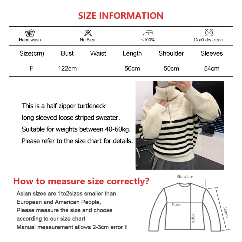 ABRINI Women Striped Half Zipper Turn-down Collar Sweater Casual Long Sleeve Warm Knit Pullover Fall Winter Lazy Thicken Jumpers