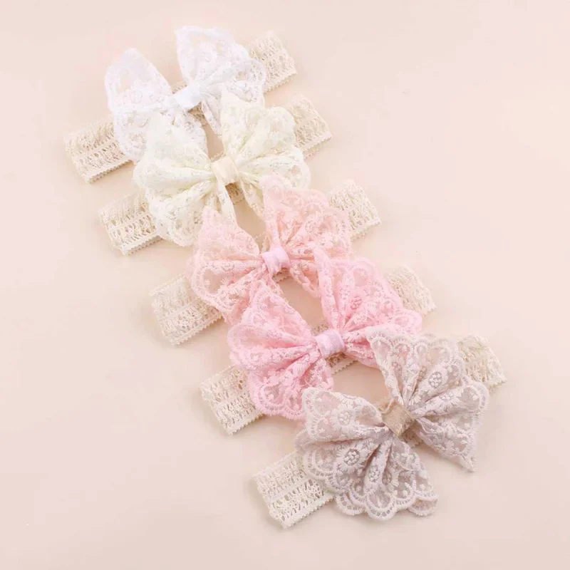 Lace Bow Baby Headband Soft Elastic Hair Bands Newborn Infant Bowknot Wide Turban Kids Girls Hair Accessories