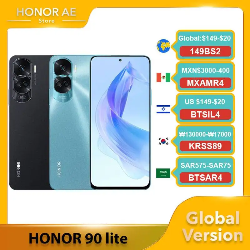

Глобальная версия HONOR 90 Lite MediaTek Dimensity 6020 5G 6,7 дюйма дисплей 256 ГБ ROM 4500 МП камера аккумулятор мАч