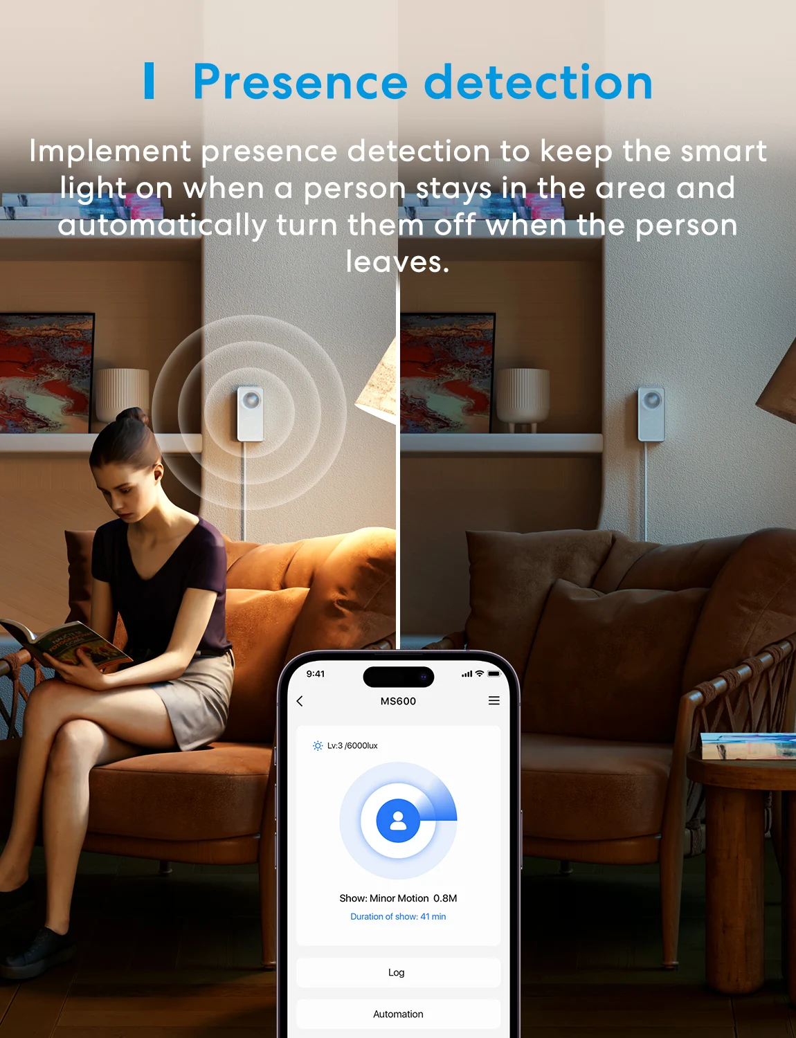 Meross Matter WiFi Menschlicher Anwesenheitssensor Radardetektor mit Helligkeits-/Entfernungserkennungssensor für Smart Home Smart Life – Detail 3