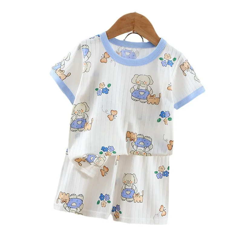 2024 New Summer Children\'s Clothing Boys Girls Short-sleeved Shorts Suit Baby T-shirt + Pants Pure Cotton Clothes Set