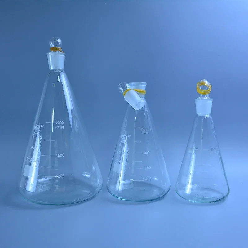 High-quality 50-2000ml Glass conical flask with cap Glass Erlenmeyer Flask   for laboratory triangle flask Boro 3.3