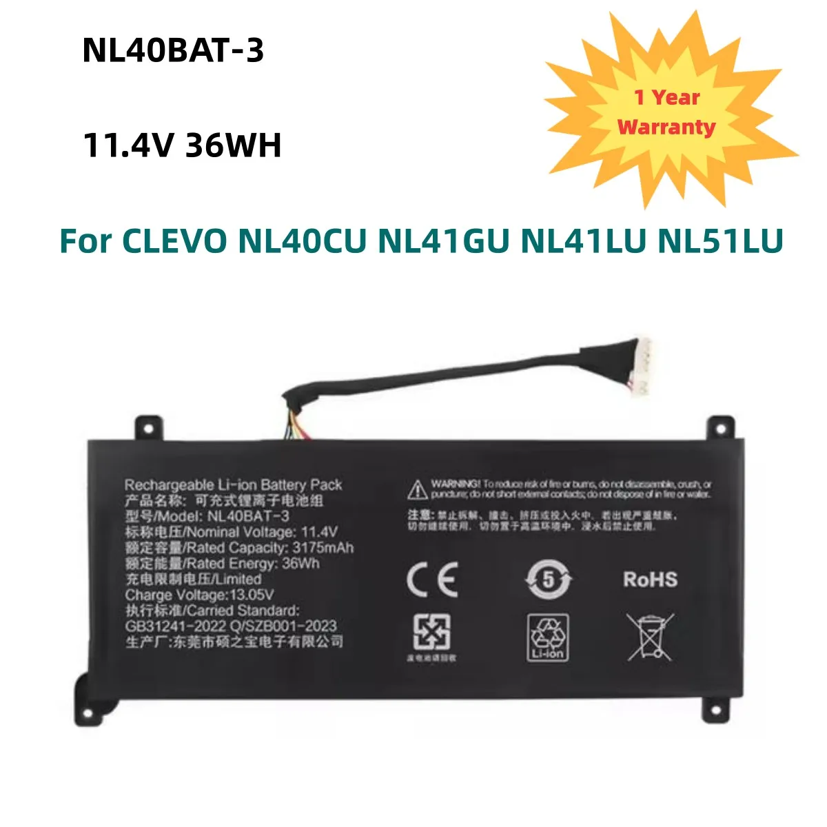 36WH NL40BAT-3 Battery For CLEVO NL40CU NL41GU NL41LU NL51LU Mechrevo Creator Young 15 I3 6-87-NL40S-33G21 6-87-NL40S-32G21