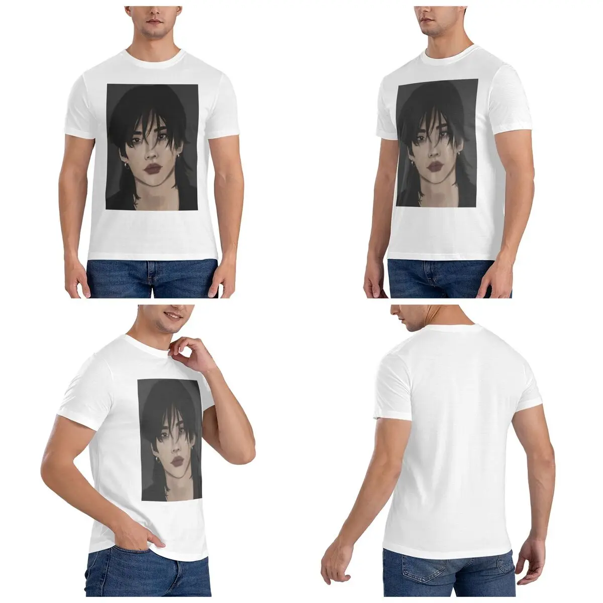 Skz Portrait Hyunjin Men T-Shirt Funny Oversized T Shirts Men's O-Neck Cotton Tees Short Summer Male