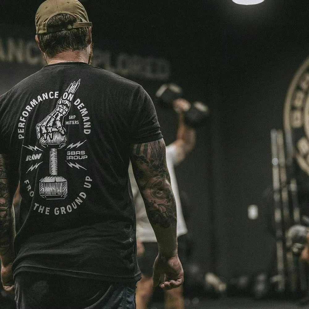 

2025 New Summer Tough Guy Club on Demand Performance Thor's Hammer Printed Short Sleeve T-shirt Gym Conspicuous Bag Style