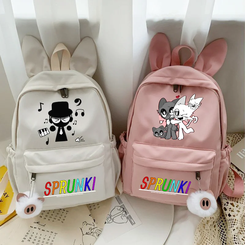 Sprunki mochila fofa incredibox orelhas de coelho mochila portátil de grande capacidade com estampa de jogo de desenho animado mochilas de volta às aulas