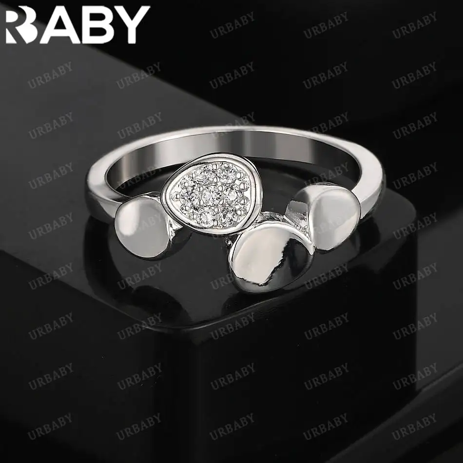 

URBABY 925 Sterling Silver Zircon Irregular Round Ring For Women Fashion Jewelry Vintage Grace Charm Noble Party Birthday Gifts