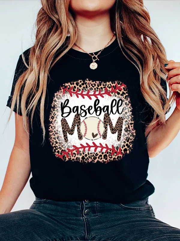 

Baseball Mom Slogan Women T-shirt Vintage Baseball Leopard Print Female Shirt New Trend Retro Mother's Day Comfort Girl Tee