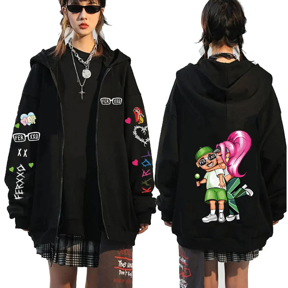 Singer Karol G Bichota Feid Ferxxo Zipper Hoodies Men\'s Women Clothing Hip Hop Zip Up Sweatshirts Oversized Pullovers Streetwear