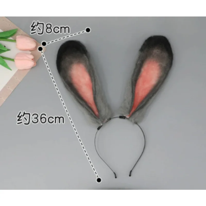 Bandeau oreilles de lapin de Police gris, fausse fourrure longue oreille en peluche pour fête Cosplay, accessoires de noël et d'halloween