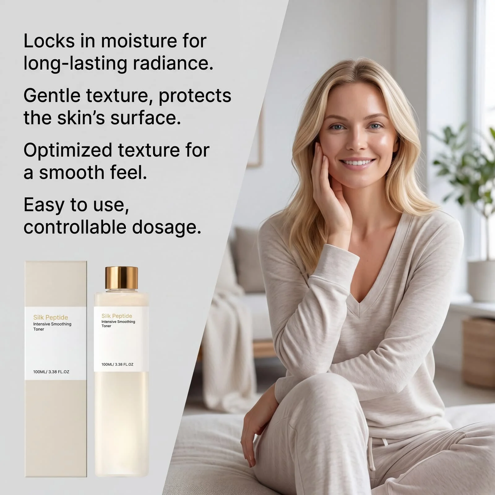 Silk Peptide Facial Toner EGF Intensive Smooth Essence Water Soothe Sensitive Skin Brighten Dull Skin Korean Skincare Face Toner