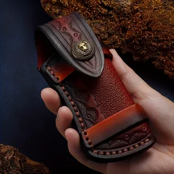 Mão-Carved Couro Genuíno Folding Knife Bainha, Compact Outdoor Cintura Pack para Armazenar Pequenas Facas