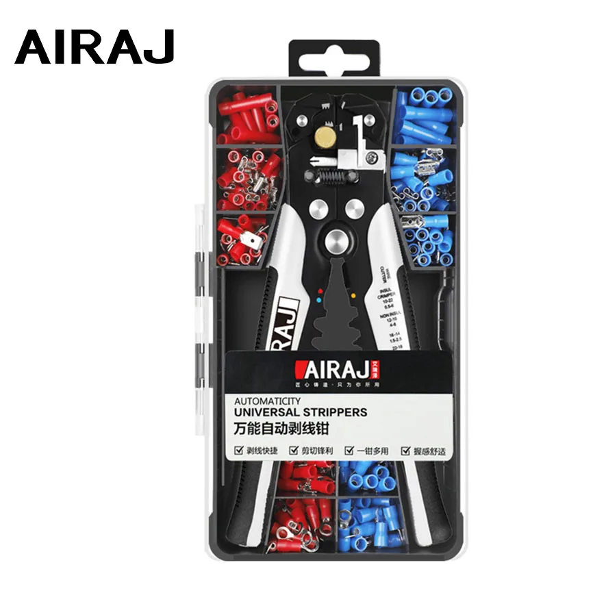 

AIRAJ 3 in 1 Crimping Pliers Set Strippers for Electricians Wire Strippers with 198Pcs Crimp Connectors and Terminals