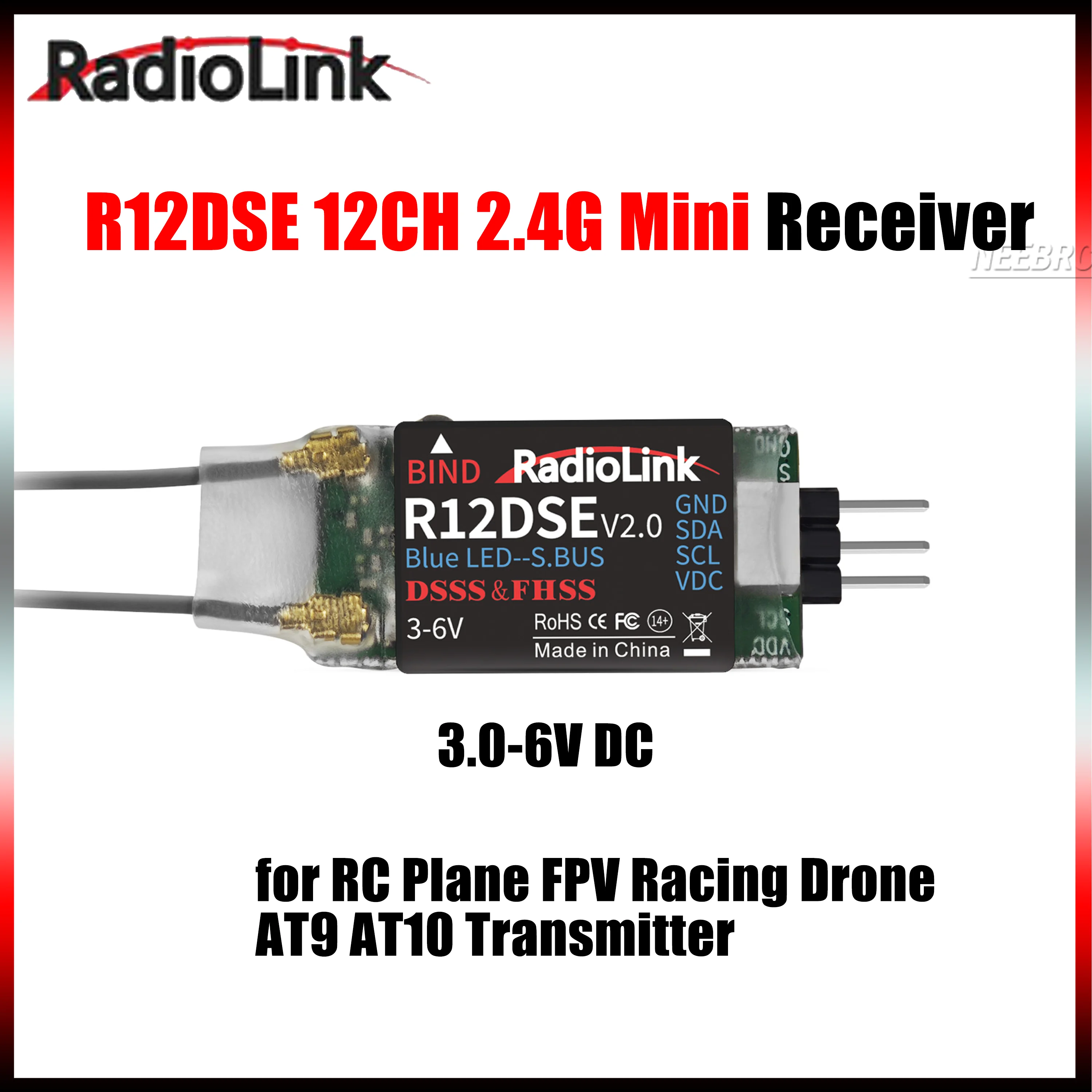 Radiolink R12DSE 12CH Mini Receiver DSSS FHSS Support SBUS PPM 3-6V for RC Plane FPV Racing Drone AT9 AT10 Transmitter Parts