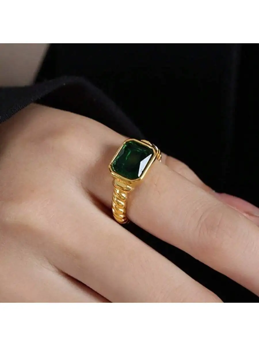 1pc Retro 18K Gold Plated Stainless Steel Zirconia Decor Single Ring, Suitable For Women Daily And Wedding Wear, Gift