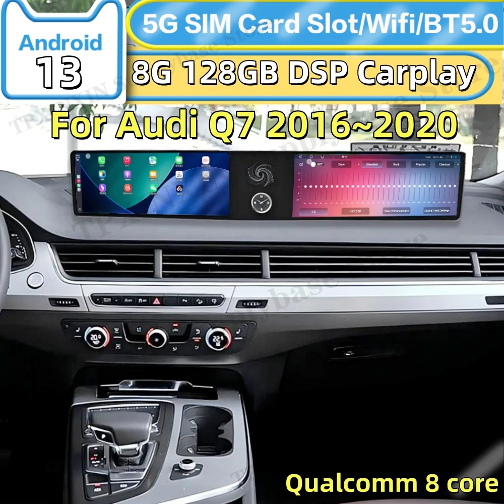 Dual-screen Interaction Android 13 For Audi Q7 2016~2020 Car Radio Multimedia Player GPS Navigation Smart Touch Screen Head Unit