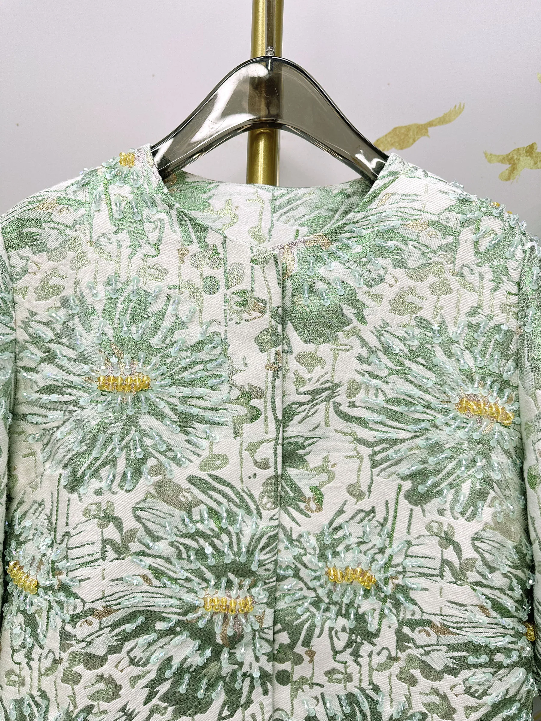 French Fashion Socialite Embroidered Beaded Sequin Round Neck Long Sleeve Single-Breasted Loose Long Trench Coats Jackets Women