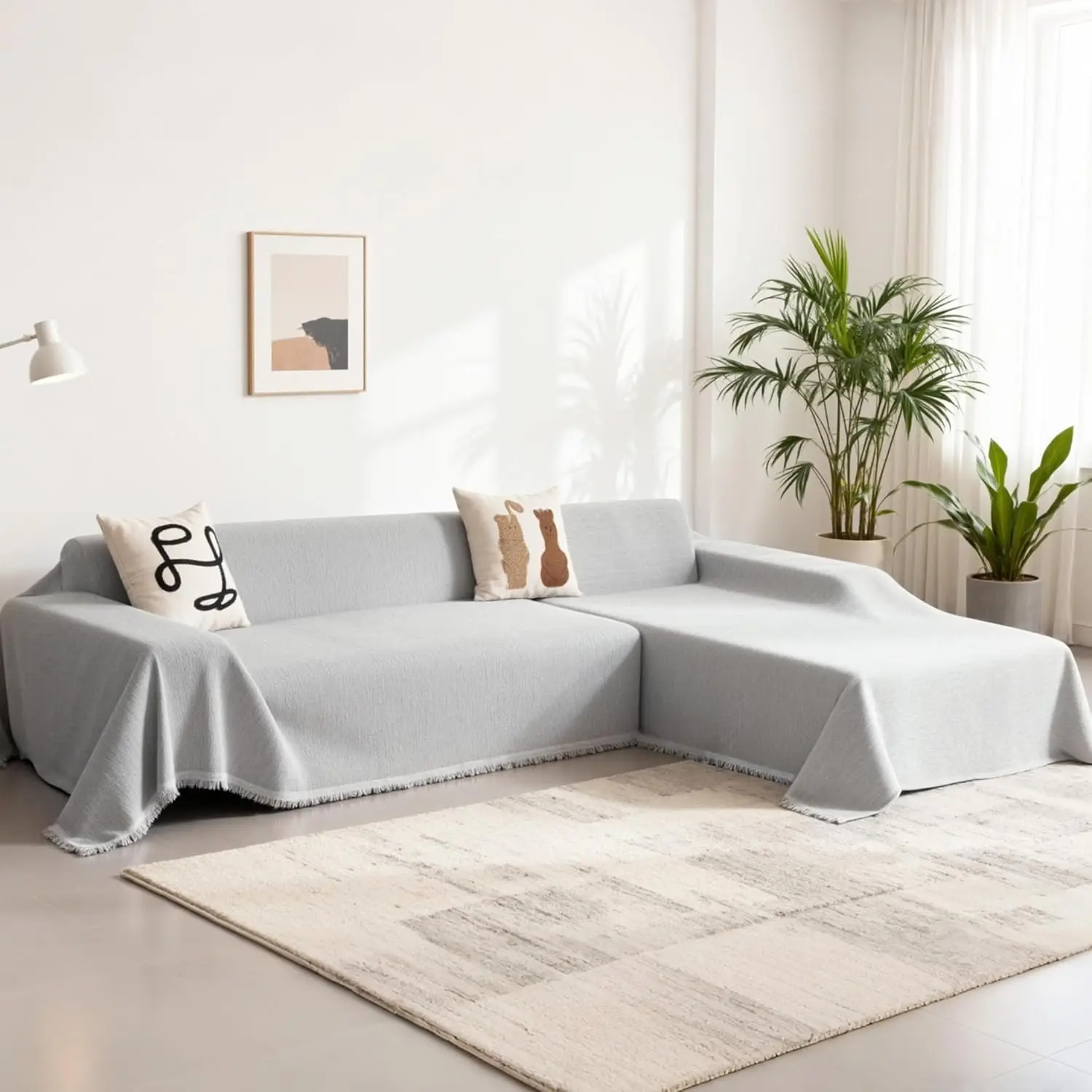 

Комплект чехлов для L-образного дивана, 2-х частный, моющийся, защитный чехол для секционного дивана, светло-серый (71"x118"+91"x134")