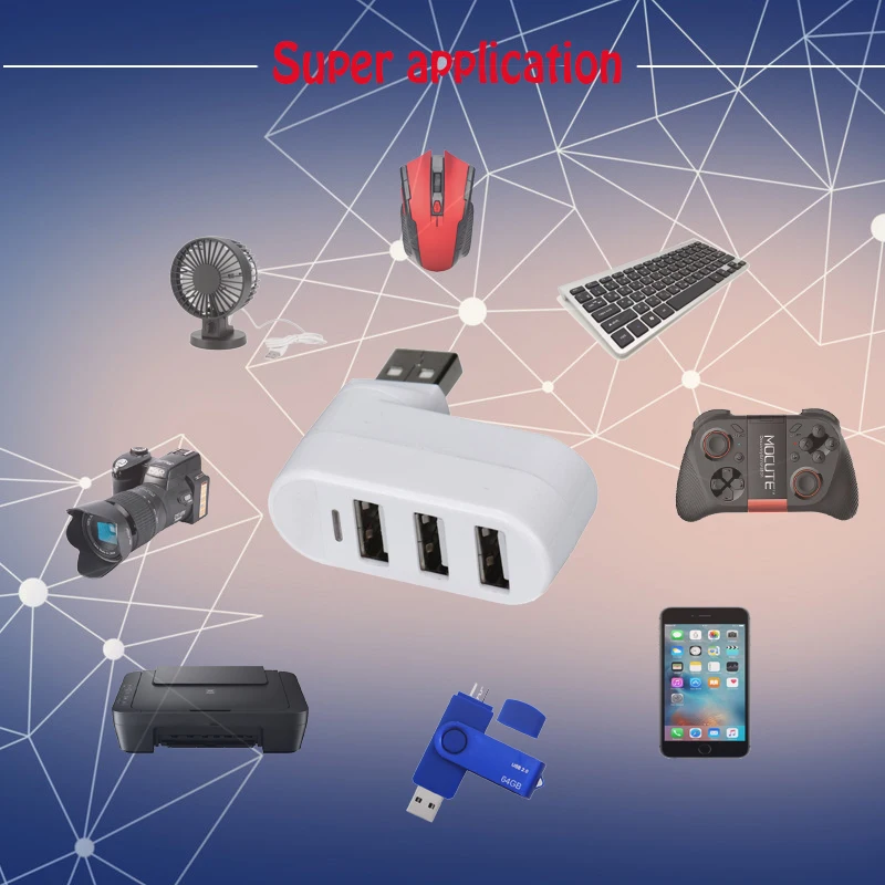 180 Độ Mini USB 2.0 3 Cổng Tốc Độ Cao Hub Bộ Chia USB Cáp Cho Máy Tính Laptop Bộ Chia Ladron puertos Usb