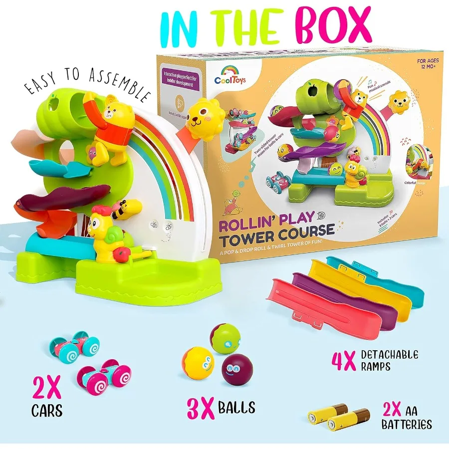 CoolToys-juguete de caída de pelota para niños pequeños, rampa de coche de desarrollo 2 en 1, pista de carrera y juguete de seguimiento Popper de pelota, educativo Montessori