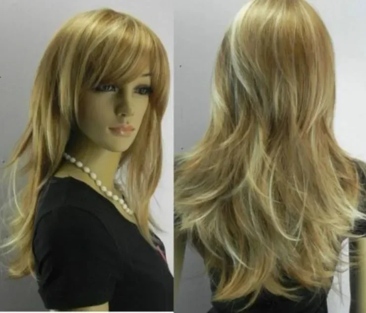 Fashion Women’s long mix brown & light blonde straight full WIG