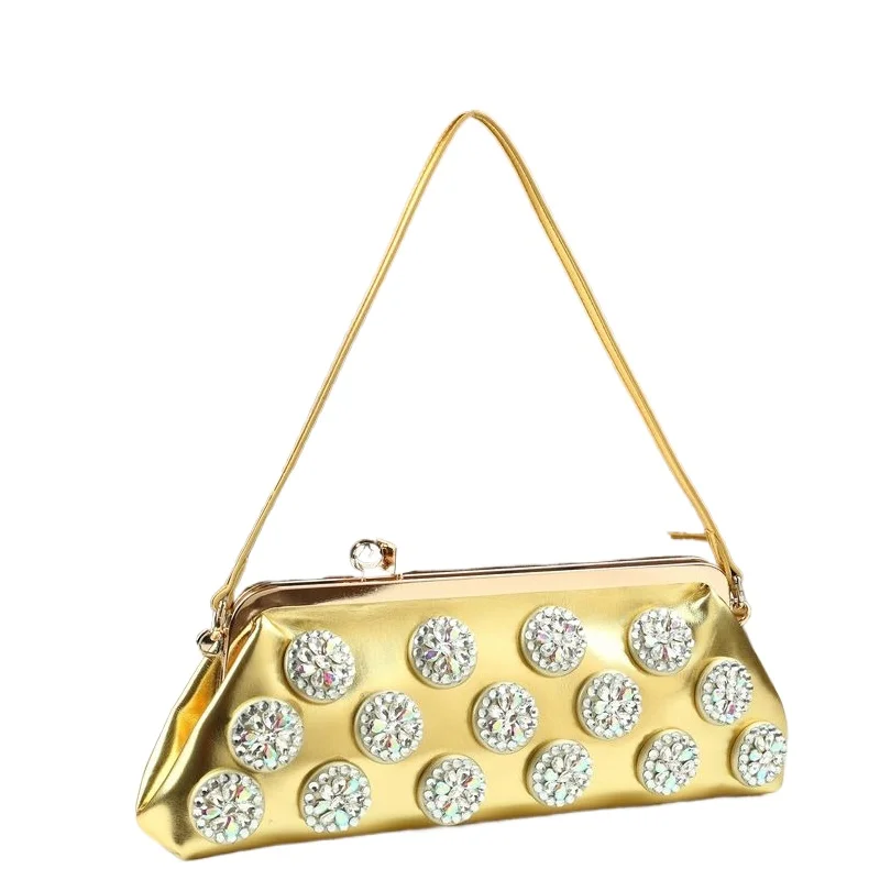 New Cross-border Hot Diamond Button Fashionable Elegant Commuting Dinner Clutch Bag Exquisite Single-shoulder Handbag  Going Out
