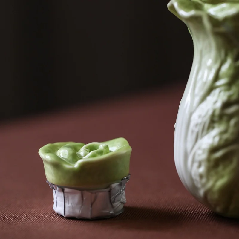 Creative Cabbage Tea Pot Portable Simulation Sealed Tea Storage Jar Tea Warehouse Household Ceramic Mini Vegetable and Fruit Orn