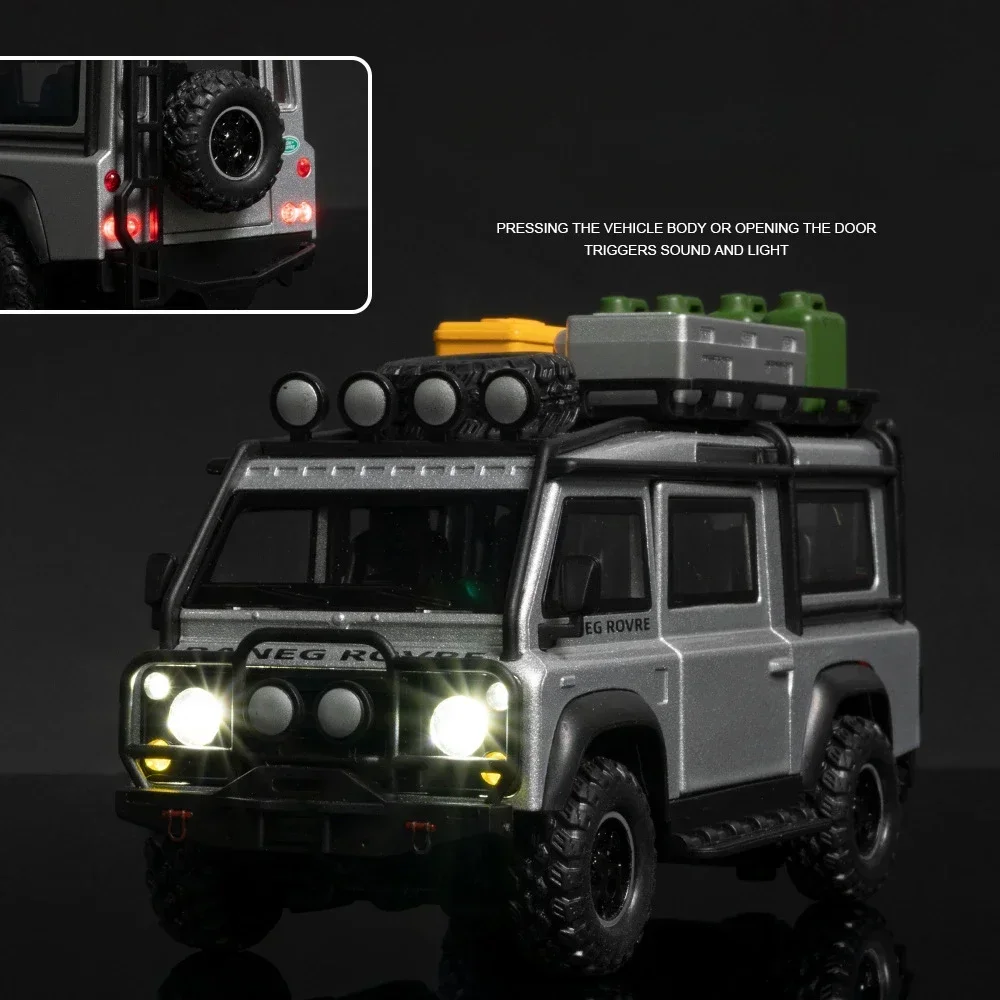1:32 Defender VAN hors route alliage moulé sous pression en métal modèle de voiture son et lumière à collectionner passe-temps cadeaux d'anniversaire pour garçon enfants