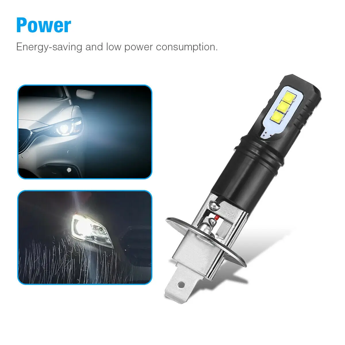 2Pcs 12000LM H1 H3 LED Headlight Bulb Canbus Car Head Fog Light 6500K White 12V-24V Super Bright Plug And play Fanless